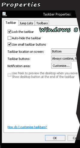 Taskbar Properties Windows8