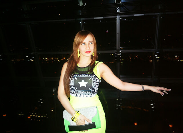 Fashion - Neon Dress & H&M Swag Crop Top,H&M Green Hand-Strap Clutch