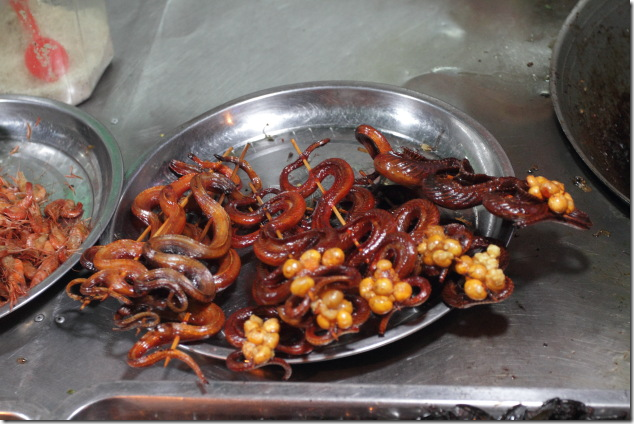 Roasted Baby Snakes at the riverfront in Phnom Penh, Cambodia