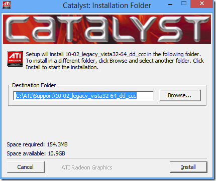 Abra o instalador do Catalyst. Clique em Install e aguarde até que os arquivos sejam extraídos