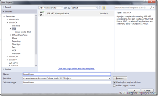 Creating a new ASP.NET MVC 5 project in Visual Studio 2013