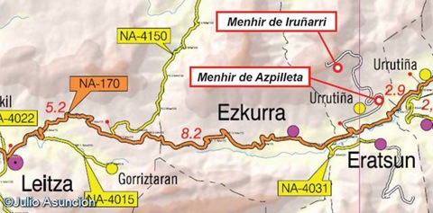 Localización de los Menhires de Iruñarri y Azpilleta