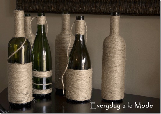 diy projects with jute--wrap wine bottles with jute to add pretty texture