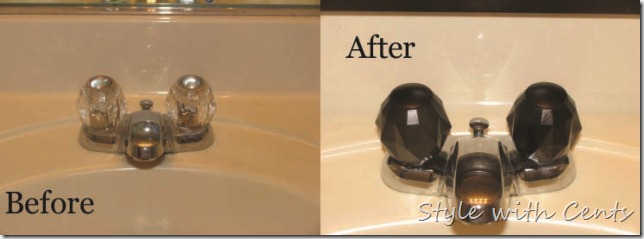 bathroom renovation using rustoleum oild rubbed bronze spray paint upstairs faucet before after