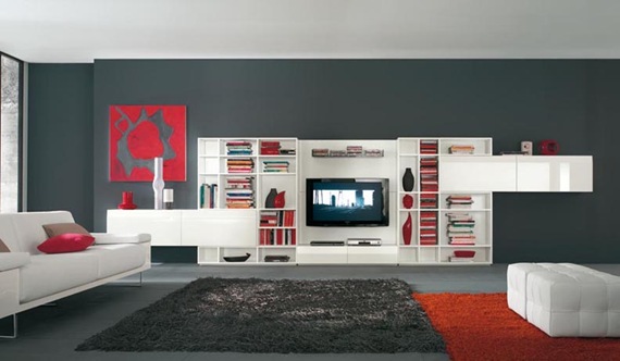 Mueble de TV blanco negro y rojo