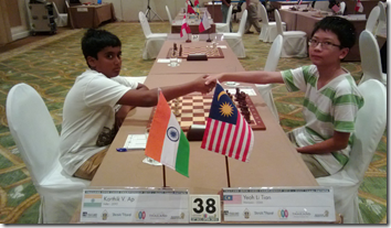 V Karthik of India vs Yeoh Li Tian of Malaysia, round 6, BCC2013