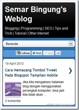 Tampilan Tombol Follow Blogger Pada Blog Seluler