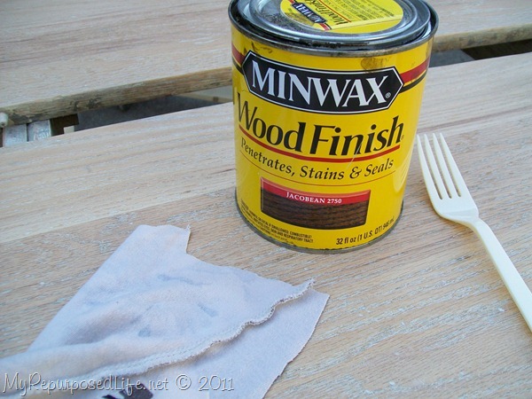 I stained the table top with Jacobean from Minwax