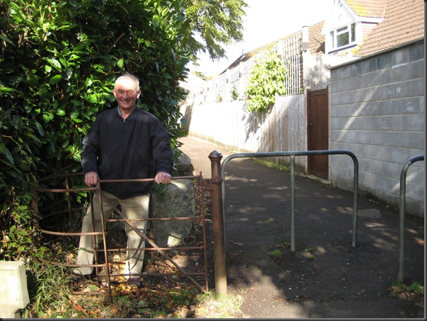 The original kissing gate at the bottom of Brewery lane, with me looking a lot older that I did in the 50s. On the right was an old earth bank and just below here we would nip over the hedge to do some scrumping in Mr Britten's orchard.  Naughty boys!