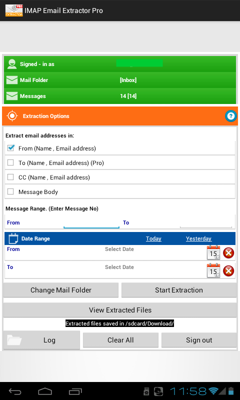 IMAP Email Extractor Pro Screen 2