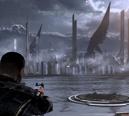Shepard e a primeira visão real dos Reapers atacando a Terra.