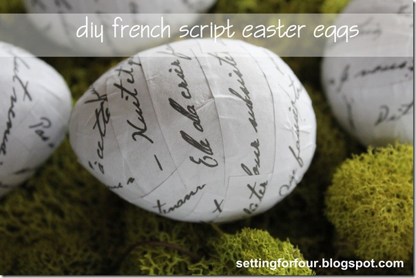 DIY French Script Easter Eggs from Setting for Four #modpodge #diy #tutorial #french #decor #script #easter #egg #ballard