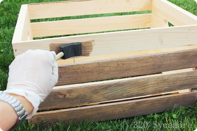 staining a wood crate