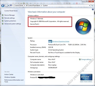 Windows 7 SP1 System Properties Image