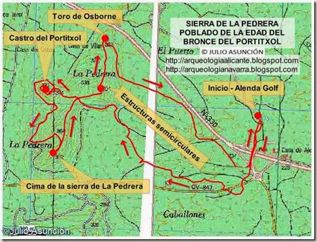 Mapa ruta sierra de la Pedrera - castro del Portitixol