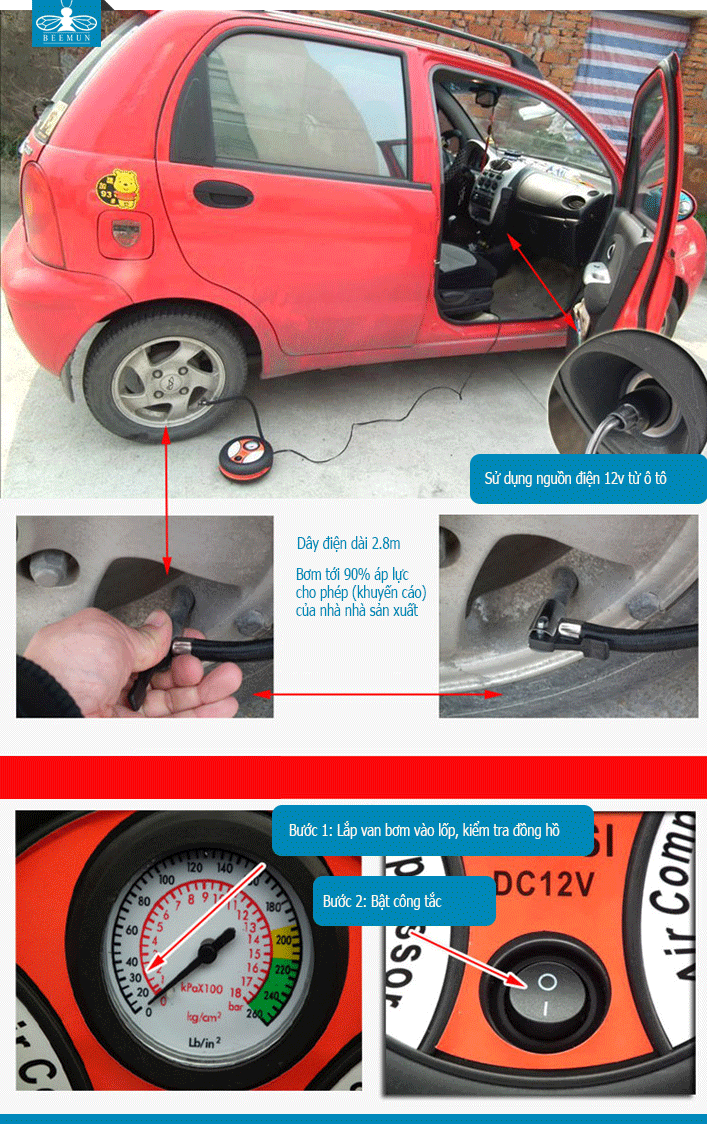 Bơm lốp điện cho xe hơi 260PSI-DC12V