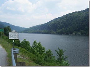 Gauley Bridge marker along the Gauley River looking east