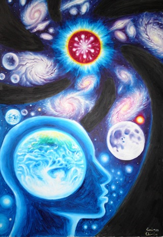 Cosmic mind oil on canvas painting cu gandul la univers si la Big-Bang sau viziunea lui Mihai Eminescu din scrisoarea 1 pictura ulei pe panza