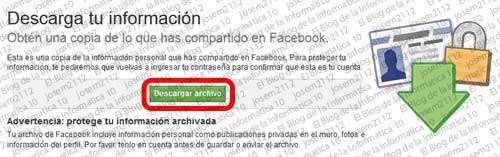 Copia de seguridad de Facebook - descargar archivo copia seguridad