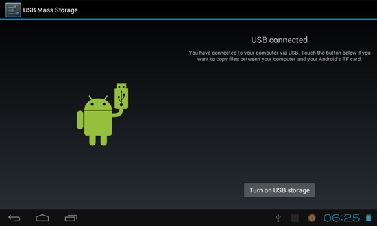 Tampilan menu USB Mass Storage di tablet Android ICS