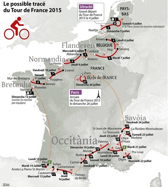 mapa del Tour de fRANCE 2015 comentada