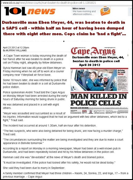 MEYER Eben 48 beaten to death Durbanville SAPS cell Apr2012