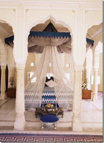 17-4145~Traditional-Rajput-Columns-and-Cuspid-Arches-in-Tented-Guest-Bedroom-Samode-India-Posters