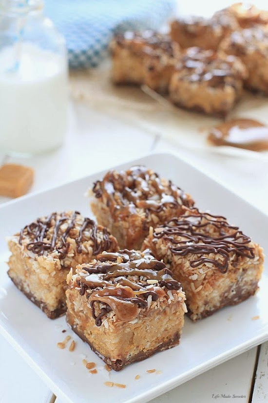 {No-Bake} Samoa Peanut Butter Cereal Bars @LifeMadeSweeter.jpg