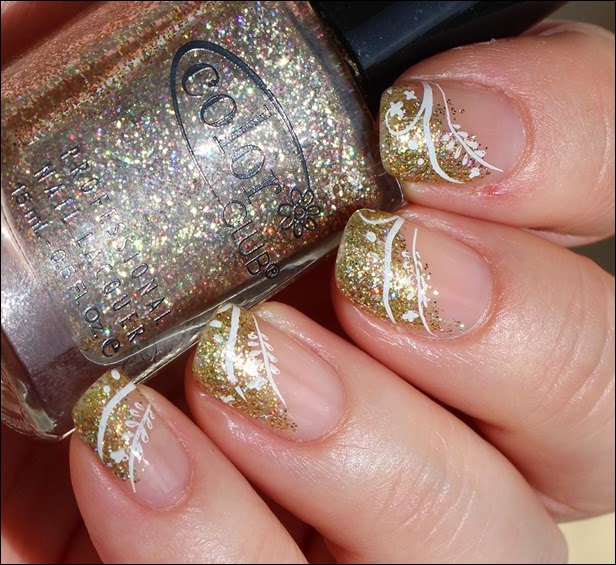 Festive Nailart Gold Glitter Stamping French 03