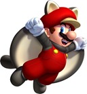 Mario se transforma em esquilo voador. Não veste uma roupa de esquilo voador.