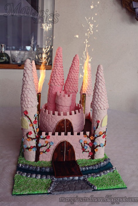 Pink girl castle cake