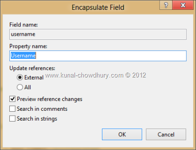 Visual Studio 2012 Refactor - Encapsulate Field