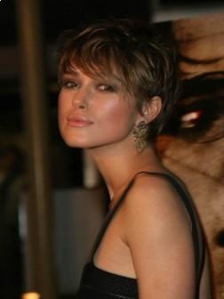 Keira Knightley’s Short Hairstyle with Side Swept Bangs