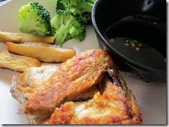 max's chicken, camote fries, steamed broccoli, 240baon