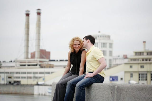 happy urban couple in big city