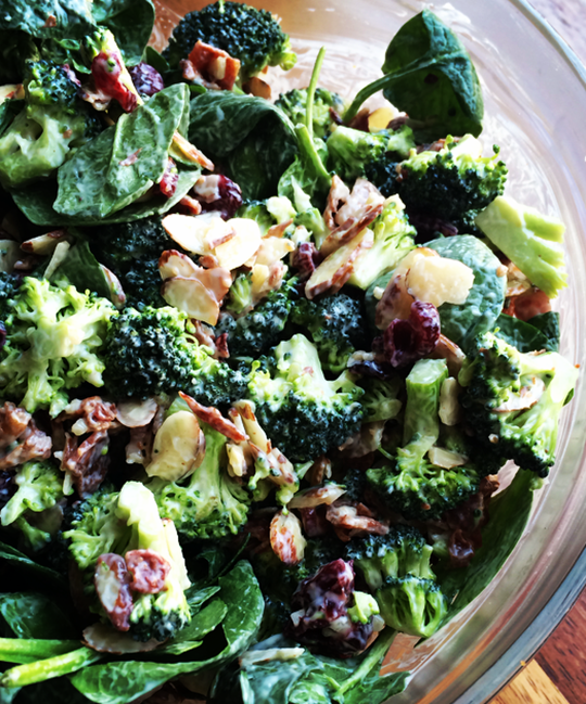 Cranberry Almond Bacon Broccoli Salad with Greek Yogurt Dressing