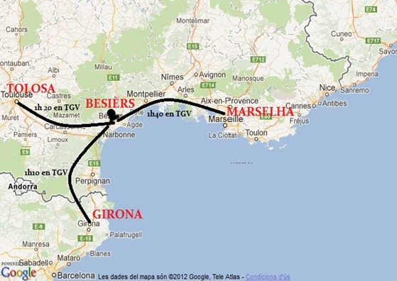Mapa de la situacion de Besièrs oras en TGV