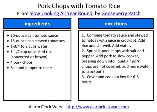 pork chops with tomato rice recipe card