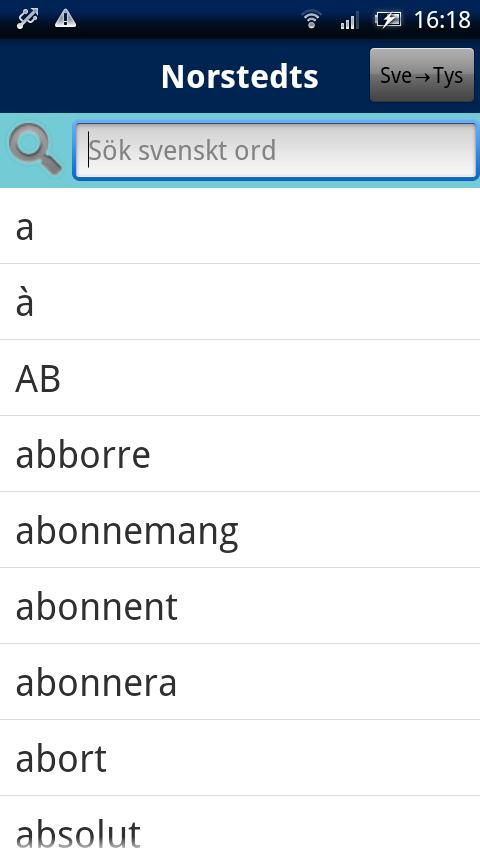 Android application Norstedts tyska fickordbok screenshort