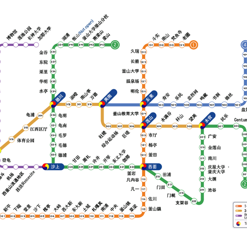 韓國釜山地鐵地圖+釜山地鐵站+釜山地鐵路線圖+時間+票價+一日券總整理