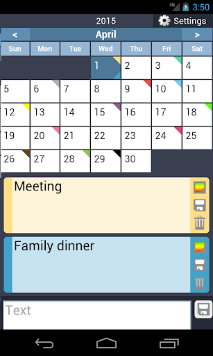 Calendar with colors