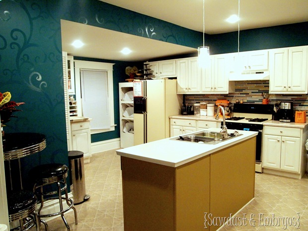 Kitchen with Glossy Swirls and Painted Backsplash {Sawdust and Embryos}