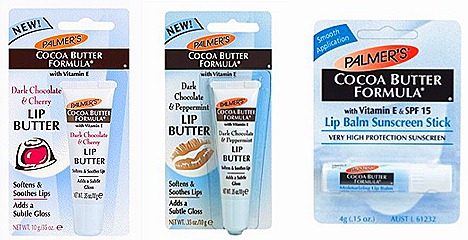 Palmer’s Dark Chocolate & Peppermint lip butter, Dark Chocolate & Cherry lip butter and Lip balm Sunscreen Stick SPF 15  - 100%  pure natural Cocoa Butter Vitamin E