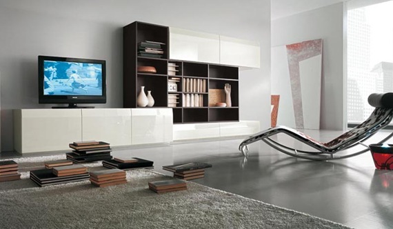 Mueble de TV marrón y blanco