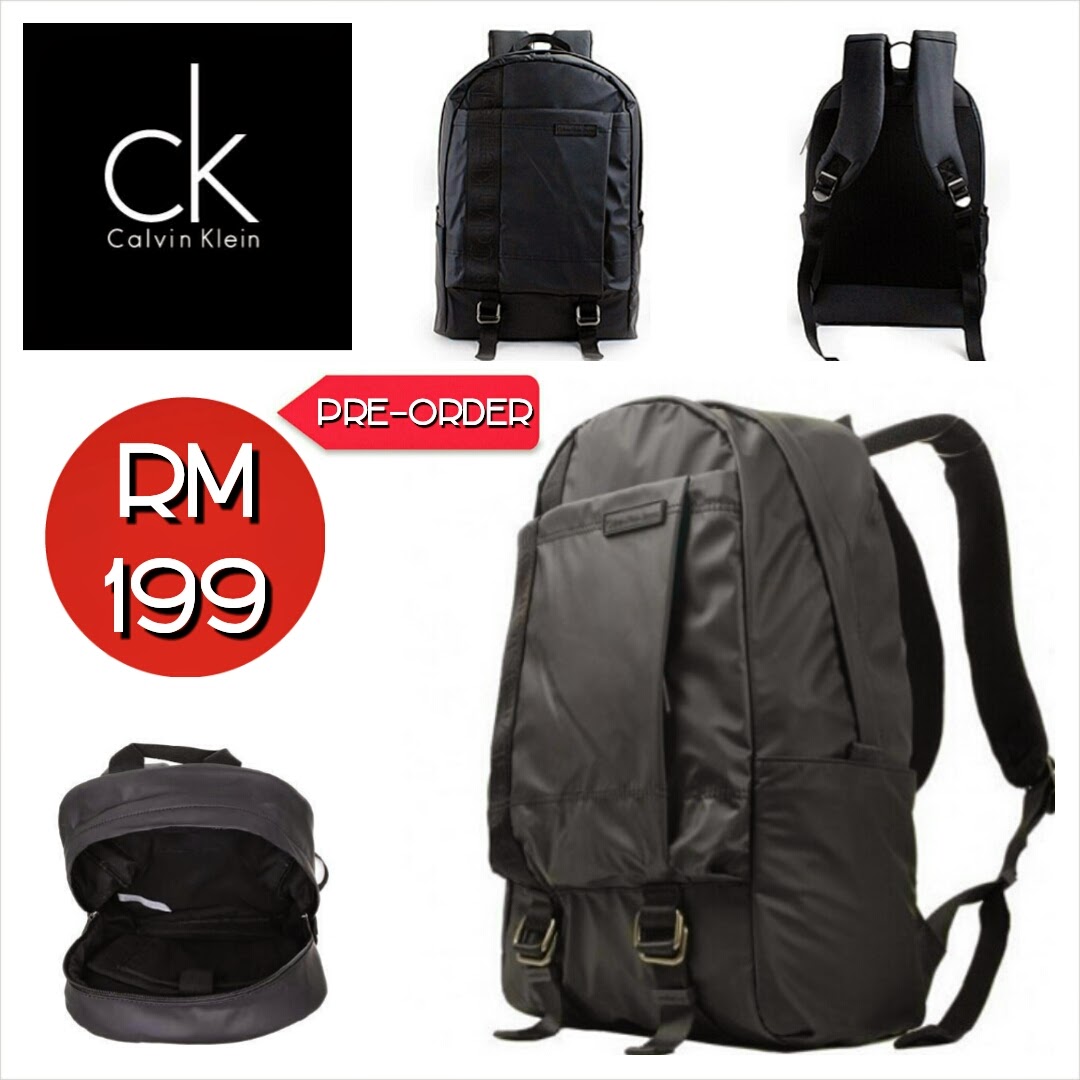 black leather calvin klein backpack