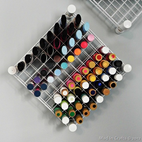 fabric and acrylic paints in wire paint racks