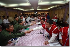 Karen and Burmese government ceasefire handshake