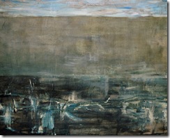 John Luna - Winter Composition - Oil. beeswax. charcoal. chalk. graphite and crayon on canvas - 38 x 37 inches = 2003-04