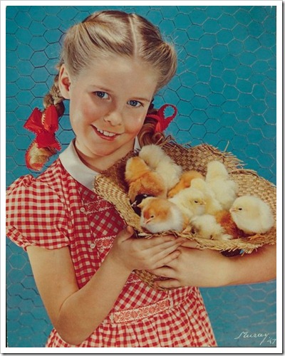 AMERICAN CYANAMID, GIRL WITH STRAW HAT FULL OF CHICKS