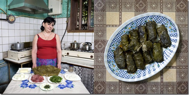 Jenya Shalikashuili, 58 years old, Alaverdi, Armenia. Tolma, roll of beef and rice wrapped into grape leaves